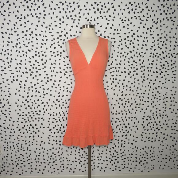 O’Neill Hot Coral Dallas Smocked Sleeveless V-Neck Ruffle Hem Dress - Picture 2 of 10